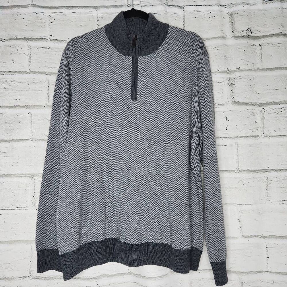 UNTUCKit Collared 1/4 Zip Sweater Mens Large Gray Extra Fine Merino Wool Casual